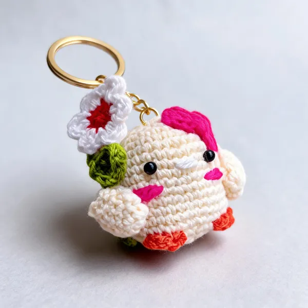 White_Cotton_Thread_Crochet_Cow_Keychain_For_Women