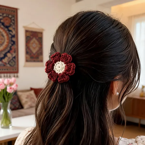 Burgundy_Acrylic_Crochet_Floral_Hair_Accessory_For_Women