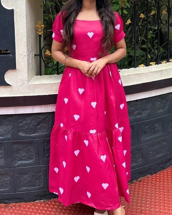 Pink_Heart_Print_Puff_Sleeve_Fit_And_Flare_Dress_For_Women