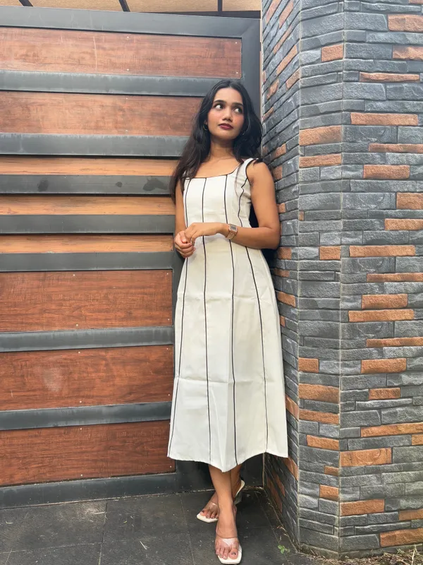 Cream_Stripe_Sleeveless_A-Line_Midi_Dress_For_Women