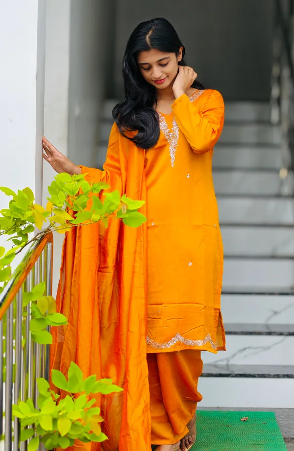 Orange_Embroidered_Straight_Kurta_Suit_Set_For_Women