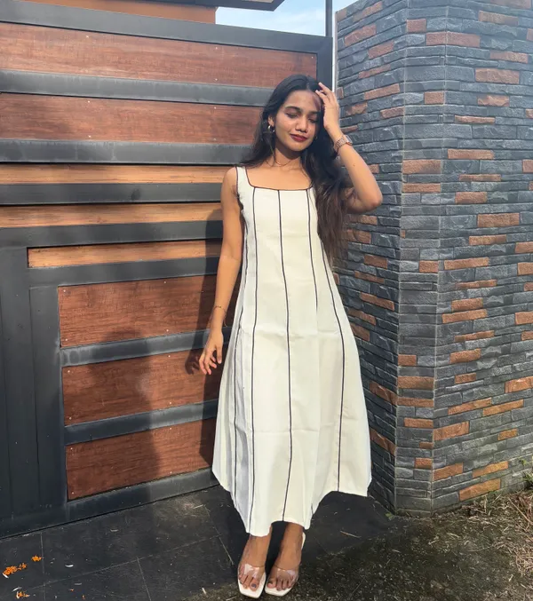 Cream_Stripe_Sleeveless_A-Line_Midi_Dress_For_Women