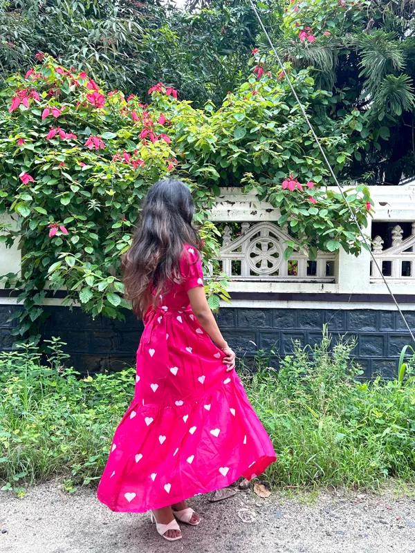 Pink_Heart_Print_Puff_Sleeve_Fit_And_Flare_Dress_For_Women