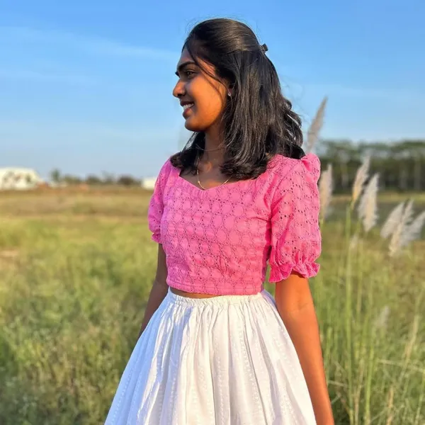 Pink_Textured_Puff_Sleeve_Crop_Top_And_Skirt_Set_For_Women
