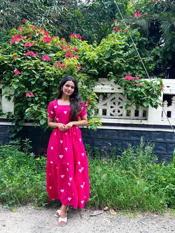 Pink_Heart_Print_Puff_Sleeve_Fit_And_Flare_Dress_For_Women