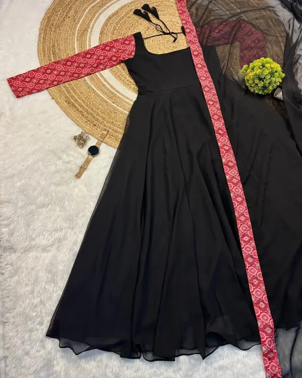 Black_Printed_Anarkali_Dress_With_Dupatta_For_Women