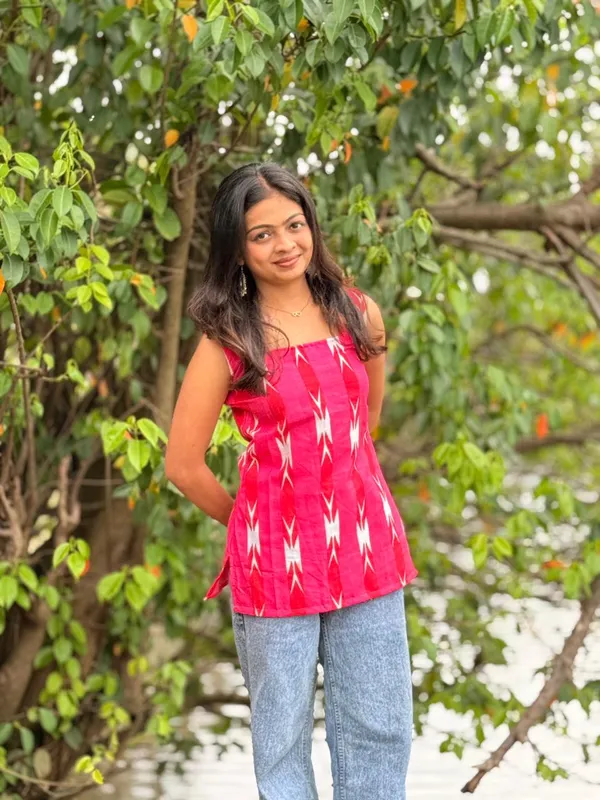 Red_Geometric_Print_Regular_Fit_Top_For_Women