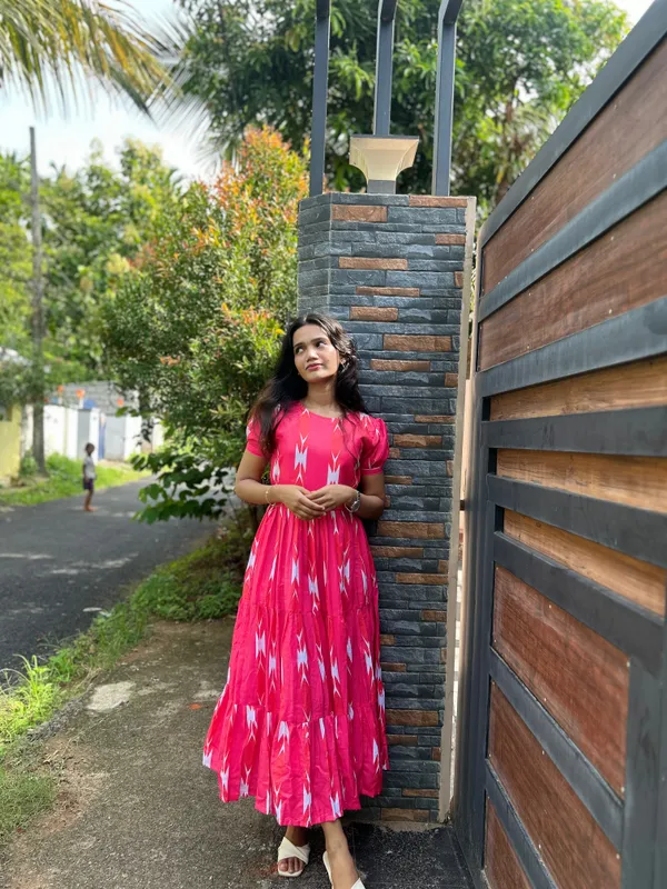 Pink_Geometric_Print_Fit_And_Flare_Dress_For_Women