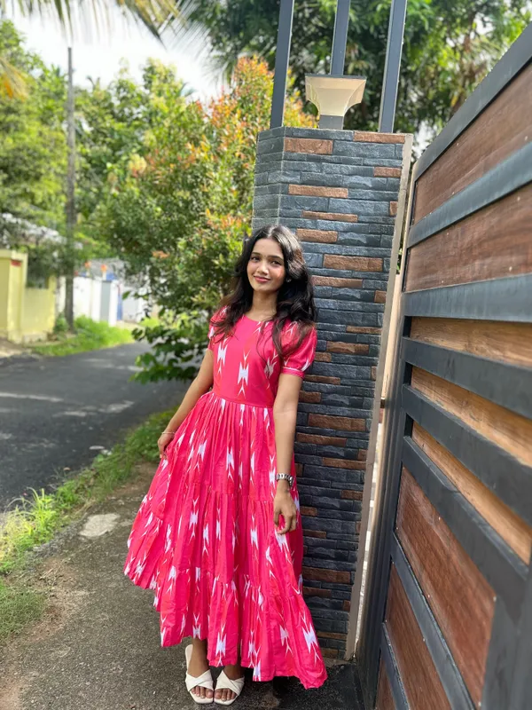 Pink_Geometric_Print_Fit_And_Flare_Dress_For_Women