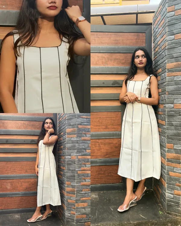 Cream_Stripe_Sleeveless_A-Line_Midi_Dress_For_Women