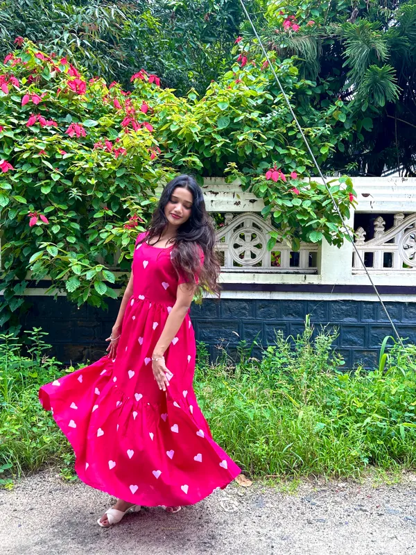 Pink_Heart_Print_Puff_Sleeve_Fit_And_Flare_Dress_For_Women