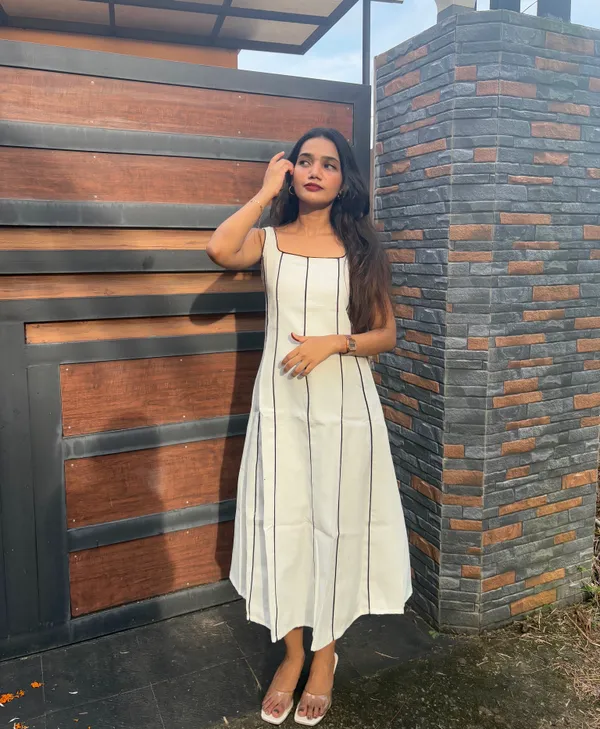Cream_Stripe_Sleeveless_A-Line_Midi_Dress_For_Women