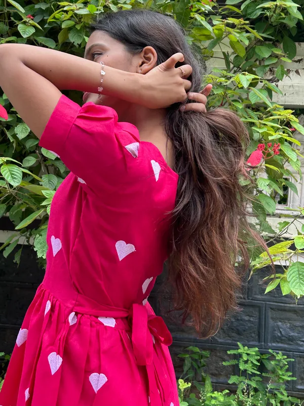 Pink_Heart_Print_Puff_Sleeve_Fit_And_Flare_Dress_For_Women