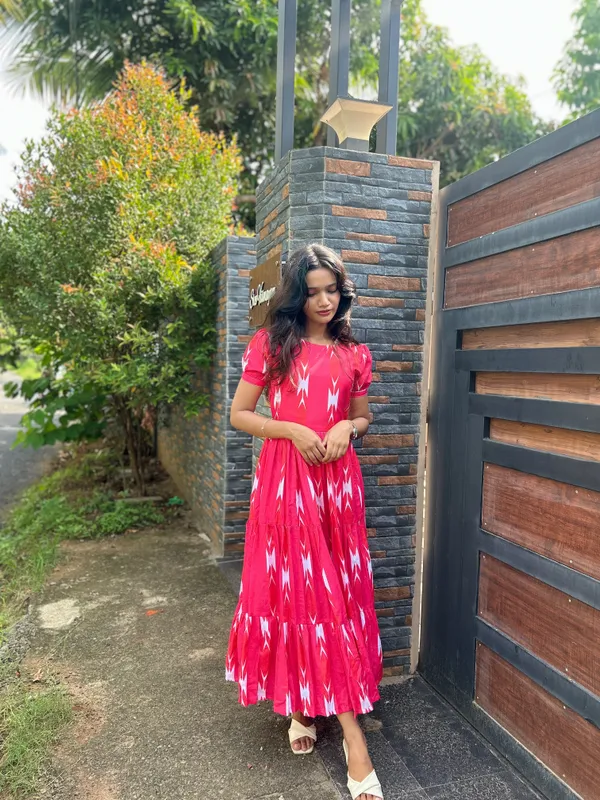 Pink_Geometric_Print_Fit_And_Flare_Dress_For_Women