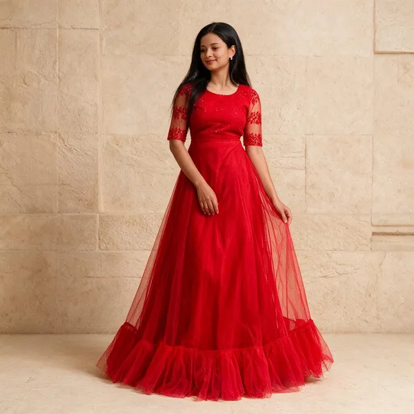 Red_Net_Embroidered_Saree_Gown_For_Women