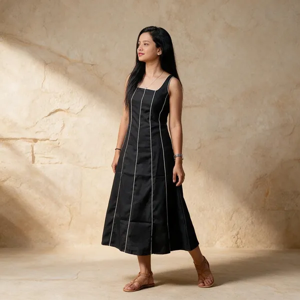 Black_Sleeveless_Contrast_Piping_Dress_For_Women