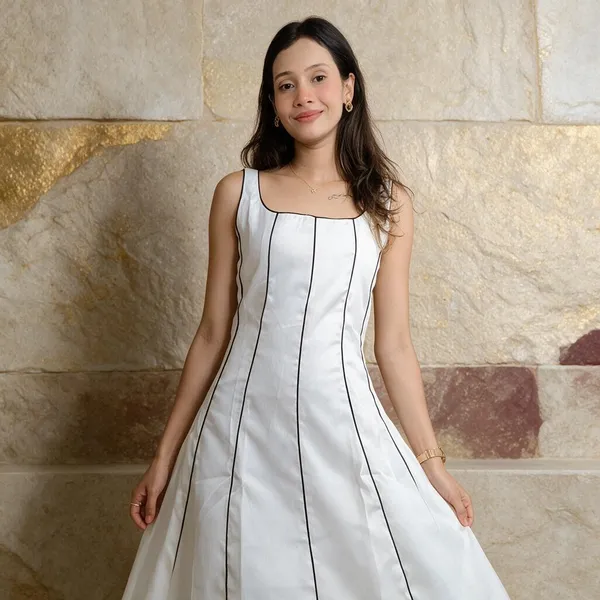 White_Stripe_Sleeveless_A-Line_Dress_For_Women