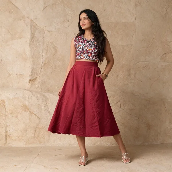 Red_Flared_Midi_Skirt_For_Women