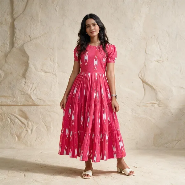 Pink_Geometric_Print_Fit_And_Flare_Dress_For_Women