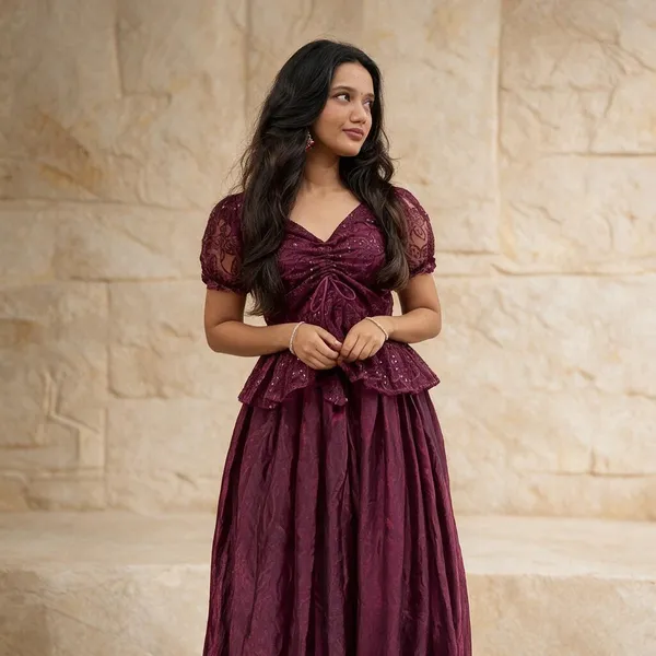Maroon_Embroidered_Puff_Sleeve_Maxi_Dress_For_Women