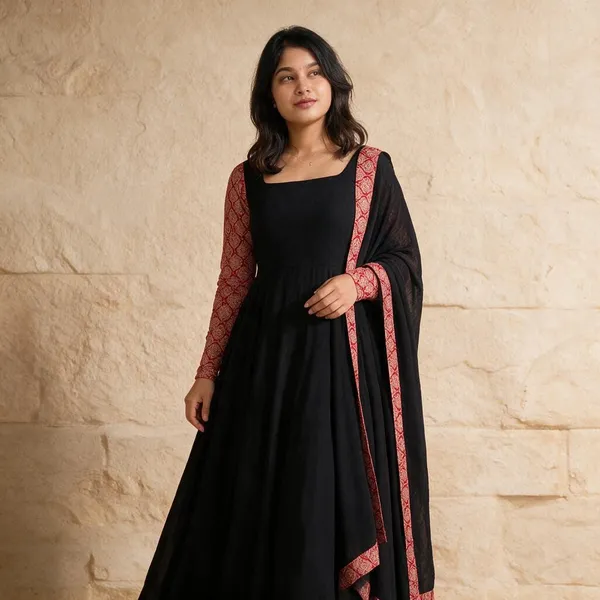 Black_Printed_Anarkali_Dress_With_Dupatta_For_Women