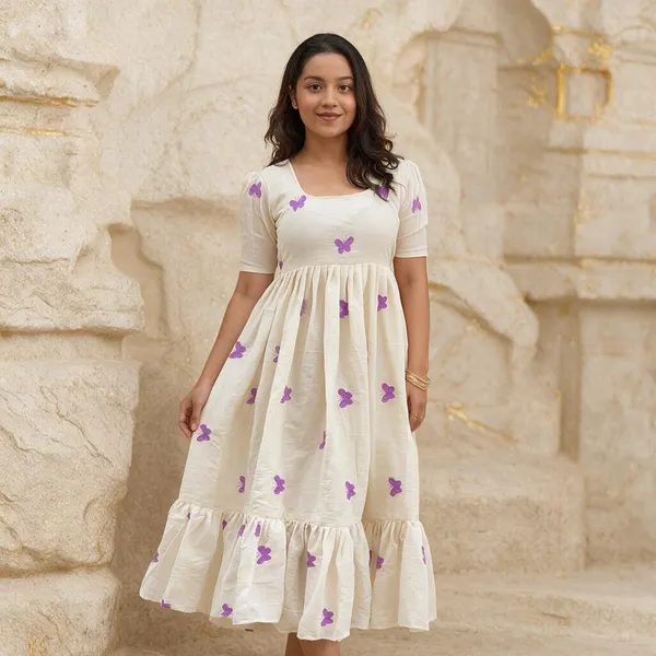 Cream_Butterfly_Embroidered_Fit_And_Flare_Dress_For_Women