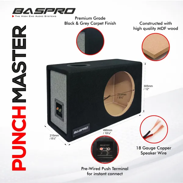 Baspro_Punch_Master_En_1016P_Universal_Ported_Enclosure_Box_Compatible_For_10_Inch_Subwoofers_Power_Range_150_400W_Rms