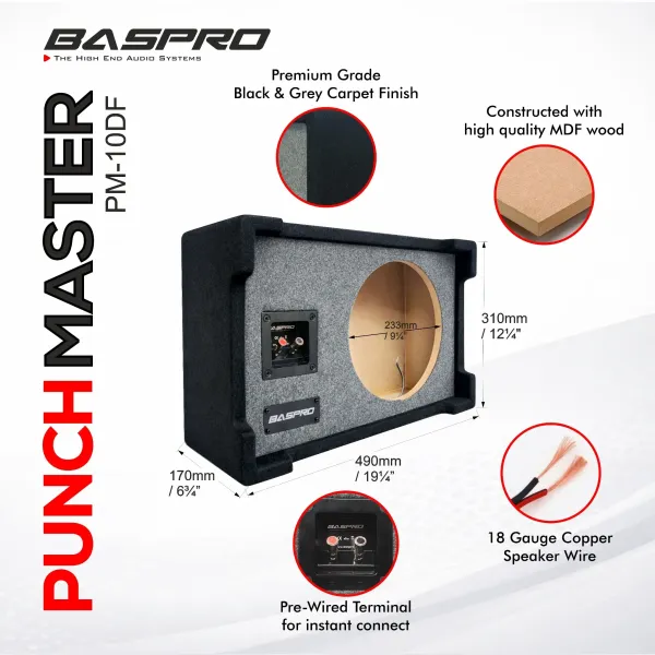 Baspro_Punch_Master_Pm_10Df_Universal_Sealed_Enclosure_Box_Compatible_For_10_Inch_Subwoofers_Power_Range_150_300W_Rms