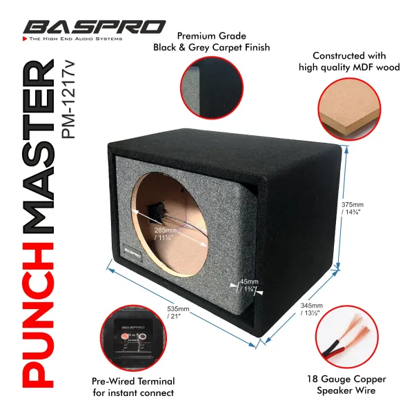 Baspro_Punch_Master_Pm_1217V_Universal_Vented_Enclosure_Box_Compatible_For_12_Inch_Subwoofers_Power_Range_400_600W_Rms