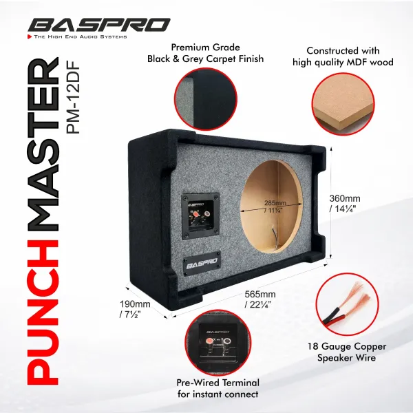 Baspro_Punch_Master_Pm_12Df_Universal_Down_Fire_Enclosure_Box_Compatible_For_12_Inch_Subwoofers_With_Power_Range_200W_400W_Rms