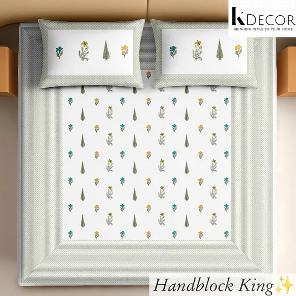 Handblock_Floral_Print_King_Size_Bedsheet
