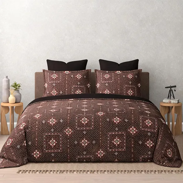 Cotton_Traditional_Geometric_Print_Brown_King_Size_Bedsheet_Set