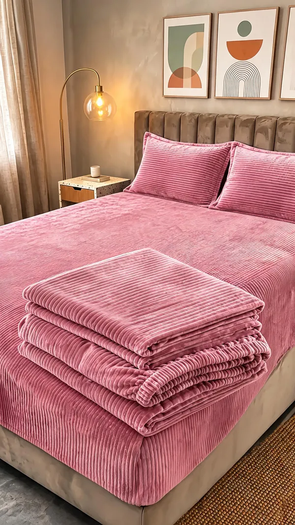 Velvet_Winter_Solid_Pink_Fitted_King_Size_Bedsheet_Set
