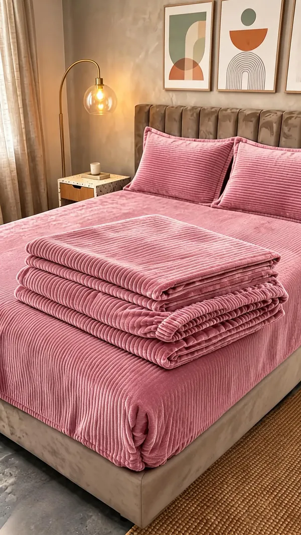 Velvet_Winter_Solid_Pink_Fitted_King_Size_Bedsheet_Set