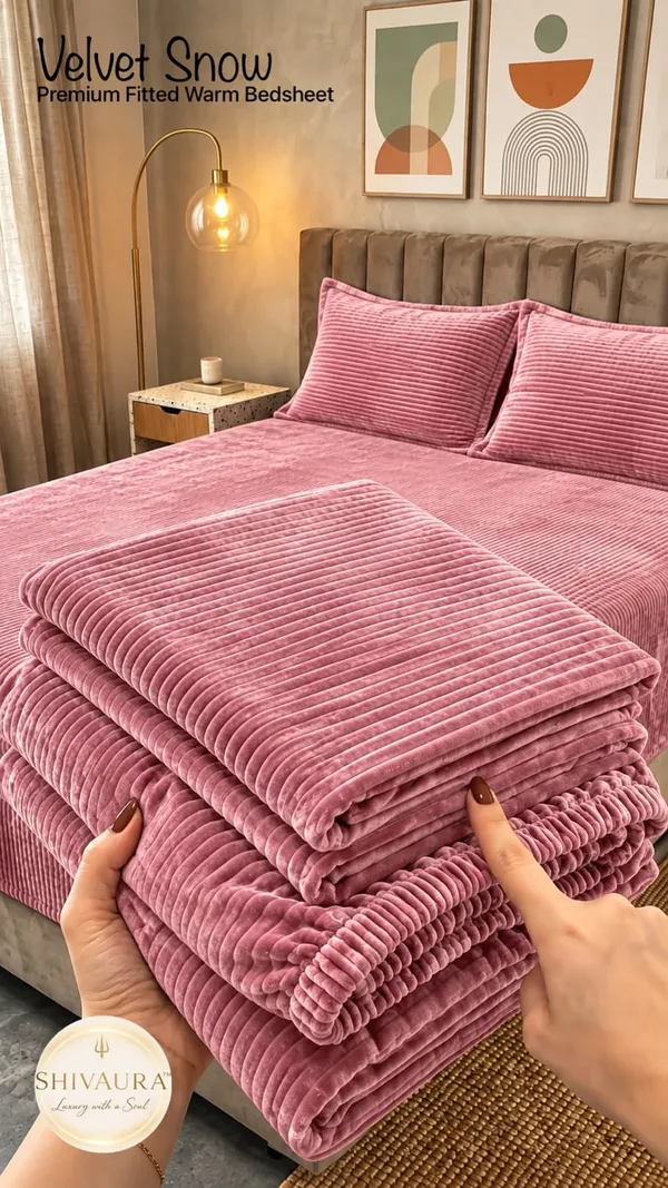 Velvet_Winter_Solid_Pink_Fitted_King_Size_Bedsheet_Set