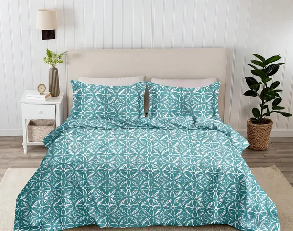 Cotton_Floral_Print_Blue_King_Size_4_Piece_Comforter_Set