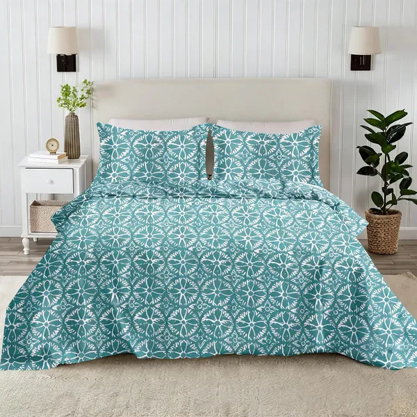 Cotton_Floral_Print_Blue_King_Size_4_Piece_Comforter_Set