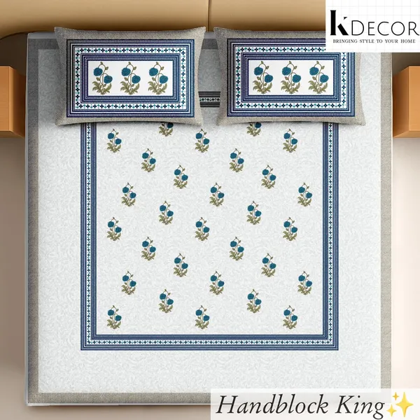 Handblock_Floral_Print_King_Size_Bedsheet