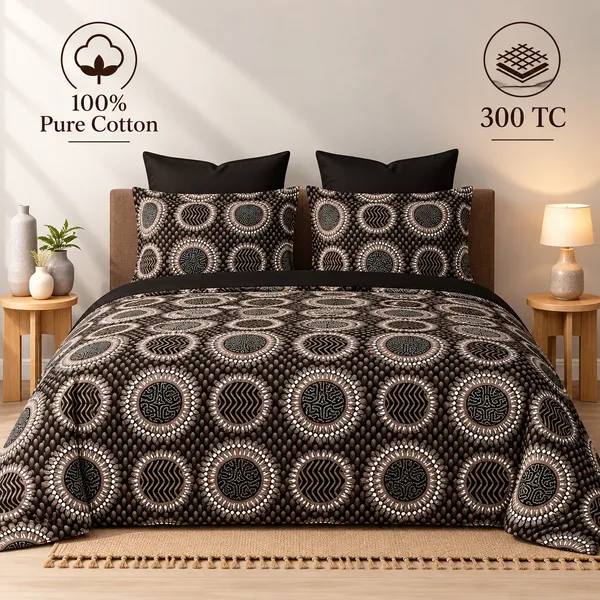 100%_Pure_Cotton_Contemporary_Circular_Print_King_Size_Bedsheet_Set