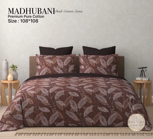 Brown_Cotton_Leaf_Print_King_Size_Bedsheet_Set