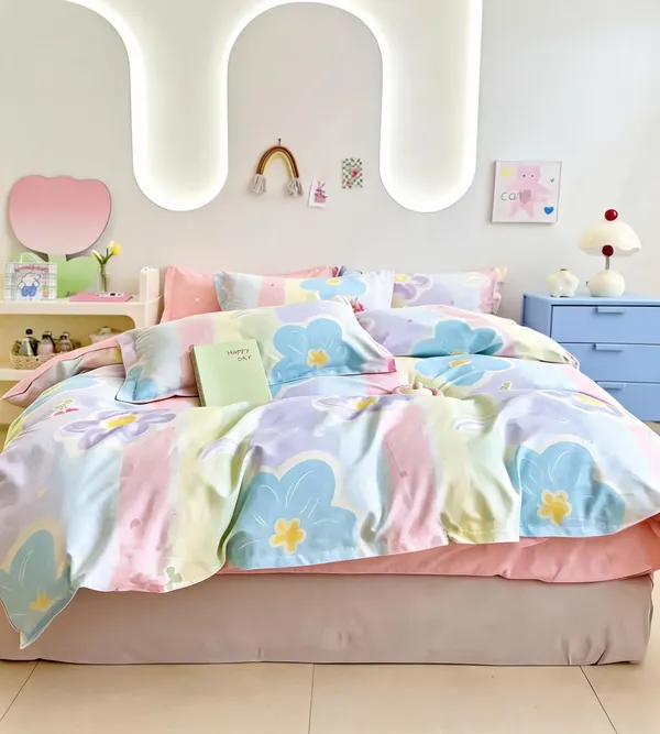 Cotton_Pastel_Floral_Print_Multicolour_King_Size_Bedsheet_Set
