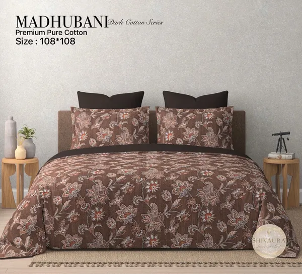 Brown_Cotton_Floral_Print_King_Size_Bedsheet