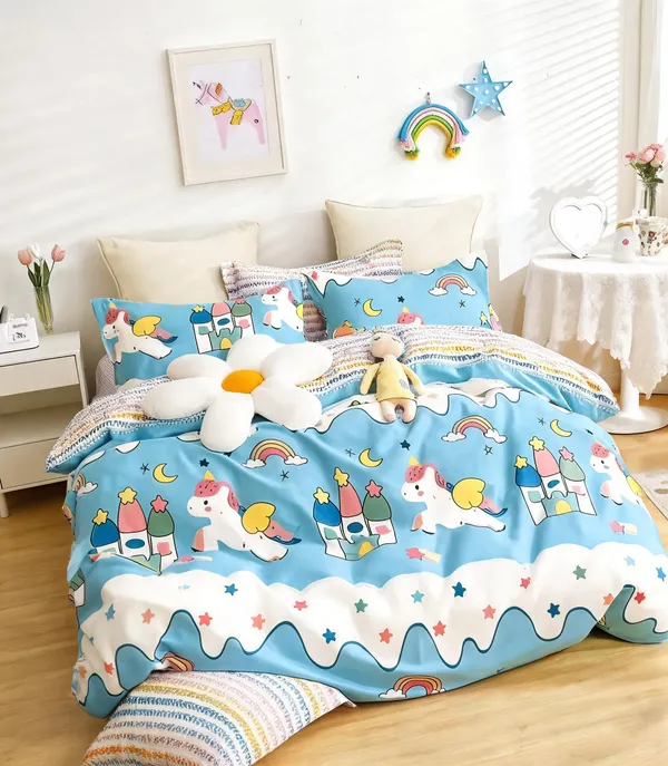 Cotton_Kids_Rainbow_Unicorn_Print_Multicolour_King_Size_Bedsheet_Set