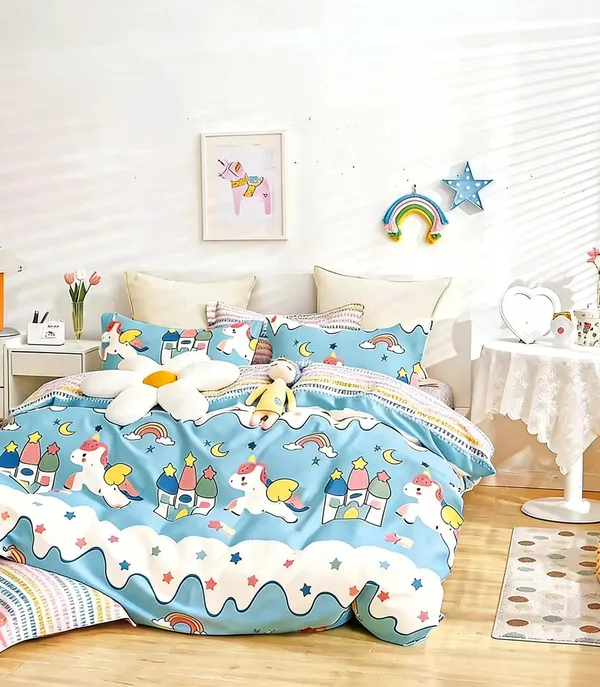 Cotton_Kids_Rainbow_Unicorn_Print_Multicolour_King_Size_Bedsheet_Set