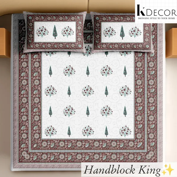 Handblock_Floral_Print_King_Size_Bedsheet_Set