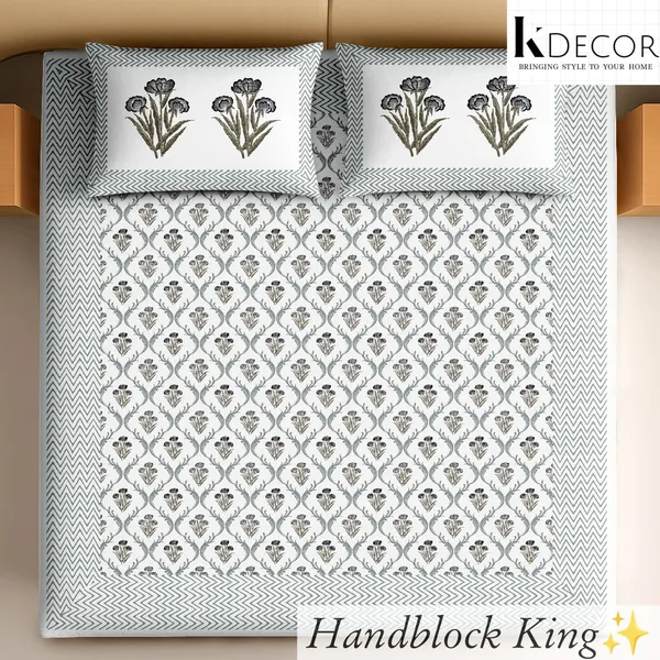 Handblock_Floral_Print_King_Size_Bedsheet