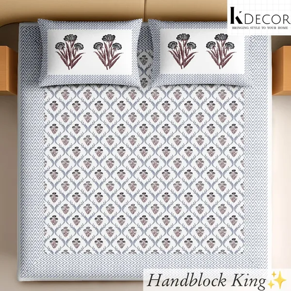 Handblock_Floral_Print_King_Size_Bedsheet