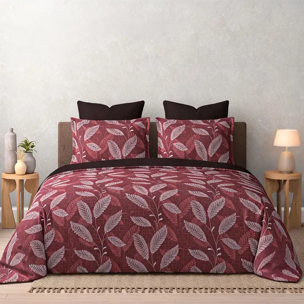 Cotton_Contemporary_Maroon_Leaf_Print_King_Size_Bedsheet_Set