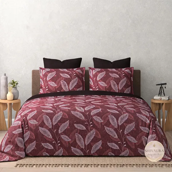 Cotton_Contemporary_Maroon_Leaf_Print_King_Size_Bedsheet_Set