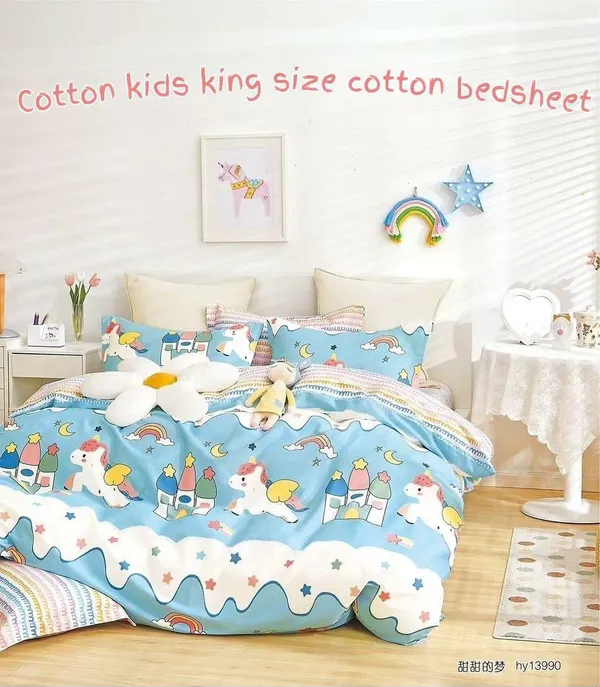 Cotton_Kids_Rainbow_Unicorn_Print_King_Size_Bedsheet